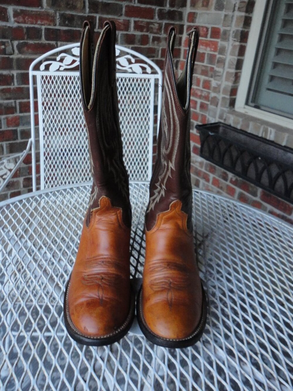 ANDERSON BEAN Men's Vintage Brown Leather Rounded Toe Western Boots Size 6.5